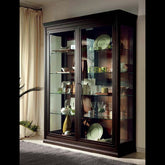 Trueliving Black Wood Glass Door Crockery Cabinet 43.2D x 101.6W x 172.7H Centimeters