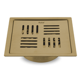 Trueliving_Ruby Silver Square Flat Cut Floor Drain in Yellow Gold PVD Coating (5 x 5 Inches)