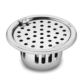 Trueliving_Round Silver 304-Grade Floor Drain with Collar, Hinge & Cockroach Trap (5 Inches)