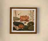 Vintage Botanical Sunset Orange Lotus Wall Art (Multicolor)