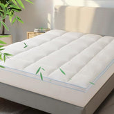 LINENOVA Bamboo Mattress Topper Queen, 1000GSM Ultra Thick 5cm Pillowtop, Naturally Cooling & Breathable for Hot Sleepers, Hypoallergenic Plush Mattress Pad, Machine Washable