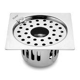 Trueliving_Air Square Silver Flat Cut 304-Grade Floor Drain with Hinge, Hole & Cockroach Trap (5 x 5 Inches)