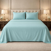 Cotton Bedsheet with 2 Pillow Cover for King Bed Egyptian 500 TC Bed Sheet Set - Light Blue Bedding Set - Durable, Ultra Soft, Hotel Quality, Export Finish Luxurious Sheets