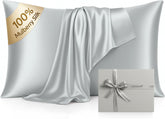 LINENCART 100% Mulberry Silk Pillowcases – Standard/Queen 50x75cm, 1 Piece – Ash Blue