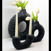Trueliving Black Flower Vase With Candle Holder 41L x 24W x 10H Centimeters