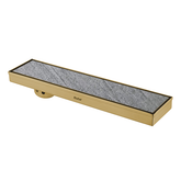 Trueliving Home Brown Marble Insert Shower Drain Channel (24 x 4 Inches) YELLOW GOLD PVD Coated