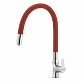 Trueliving Classy Pavo Swan Neck Brass Faucet with Silicone Red Flexible Spout20 Inches