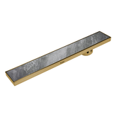 Trueliving Home Brown Marble Insert Shower Drain Channel (40 x 4 Inches) YELLOW GOLD PVD Coated