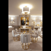 Trueliving Cream Glass Luxurious Dinning Table H 30 x W 45 x D 35; Chair : H 34 x W 18 x D 18