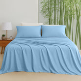 LINENOVA Bamboo Sheets Set Double Size,100% Cooling Bamboo Sheet Set for Hot Sleepers, Moisture Wicking Bed Sheets with 40cm Deep Pocket, Silky Soft Bedding Sheets (Double, Delicate Blue)