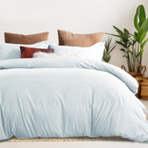 LINENOVA 100% Cotton Queen Quilt Cover Set Breathable Moisture Wicking All Season Hotel Inspired Duvet Cover with Pillowcase 3 Piece Light Blue