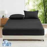 LINENOVA Bamboo Cooling Fitted Sheet Double (1 Piece)- 2000TC Ultra Soft & Breathable, Ideal for Hot Sleepers, 40cm Deep Pocket, All-Season Comfort - Black