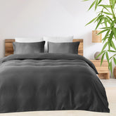 LINENOVA 100% Bamboo Quilt Cover Set Queen Size - Cooling Breathable for Hot Sleepers- Silky Smooth 3pcs Doona Cover Set with Corner Ties & Button Closure - (Charcoal, Queen)
