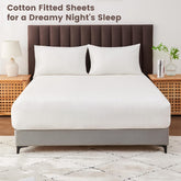 LINENOVA Luxury Cotton Blend Fitted Sheet Only- Soft & Breathable Single Size Fitted Sheet with 40cm Deep Pocket - Shrinkage & Fade Resistant - White(1 Piece)