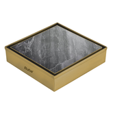 Trueliving Home Brown Marble Insert Shower Drain Channel (5 x 5 Inches) YELLOW GOLD PVD Coated