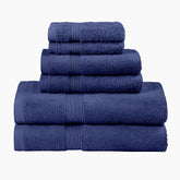 LINENOVA 6 Piece Towel Set with 2 Bath Towels,2 Hand Towels, and 2 Washcloths, 100% Combed Cotton Ultra Soft Highly Absorbent 550GSM Bath Towel Set for Bathroom, Gym, Yoga (Navy)