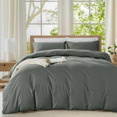LINENOVA Vintage Stone Washed 100% Cotton Quilt Cover Set Queen Size, 3 Piece Doona Duvet Cover with Pillowcases, Naturally Soft & Breathable All Season Bedding - Charcoal