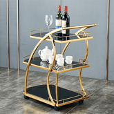 Trueliving Metal Golden Rectangular Bar Trolley 62.5D x 42.5W x 82.5H Centimeters