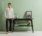 Tudor Premium Mango Wood Double Tier Console Table (Black Finish)