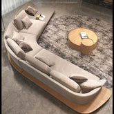 Trueliving Modern Dark Six Seater Sofa Linen Finish (H 36" x W 80" x D 34")+(H 33" x W 60" x D 35")+(H 30'' x W 31'' x D 30'')