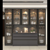 Trueliving Modern Dark Grey Crockery Cabinet 43.2D x 202.6W x 172.7H Centimeters