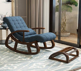 Diego Walnut Finish Handmade Wooden Rocking Chair (Blue)