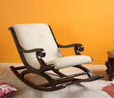 Walnut Finish Comfortable Cushioned Wooden Beige Rocking Chair