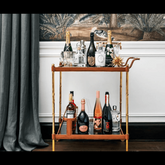 Trueliving Metal Golden Glass TOP Bar Trolley 62.5D x 42.5W x 82.5H Centimeters