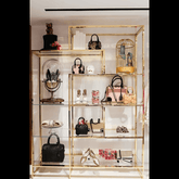 Trueliving Royal Golden Cosmetic shelves retail store cosmetic display rack with cabinet L60*W30*H182 CM