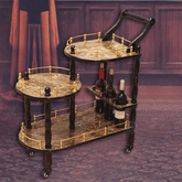 Trueliving Wood Brown Royal Wood Top Bar Trolley 62.5D x 42.5W x 82.5H Centimeters