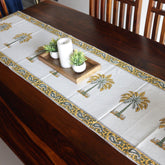 Vivid Garden Yellow and White Hand Block Print Table Runner - 16 x 50