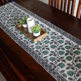 Vivid Garden Green and Black Hand Block Print Table Runner - 16 x 50