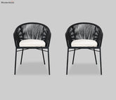 Black Rope 2 Seater Chair Set With Off White Cushions