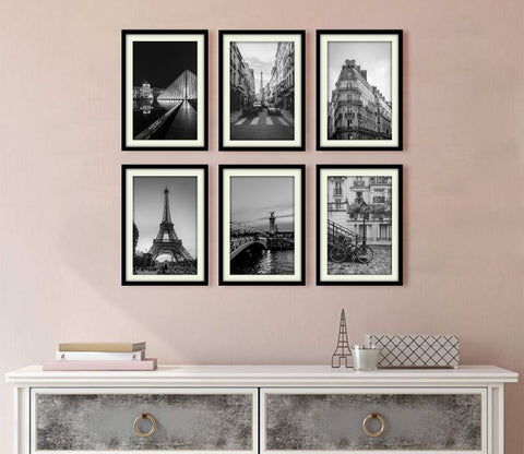 Paris Set of 6 Wall Frame (Rectangle, Black, 12x16, Matte Paper)