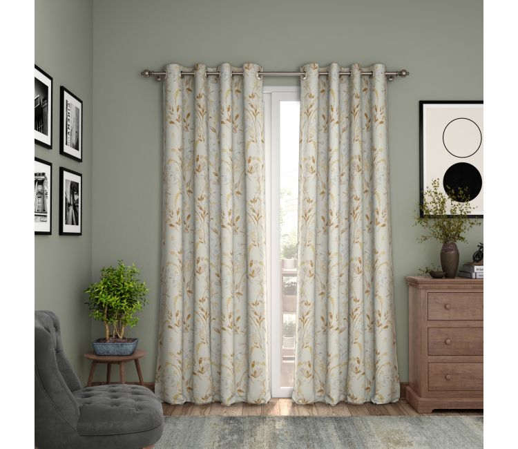 Cream Daisy Uplands Floral Print Light-Filtering Door Curtains Set of 2 (Cream, 7 Feet)