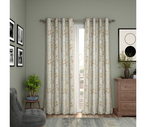 Cream Daisy Uplands Floral Print Light-Filtering Door Curtains Set of 2 (Cream, 7 Feet)
