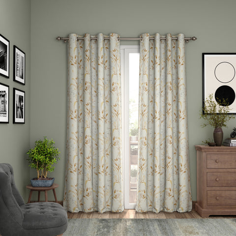 Cream Daisy Uplands Floral Print Light-Filtering Door Curtains Set of 2 (Cream, 7 Feet)