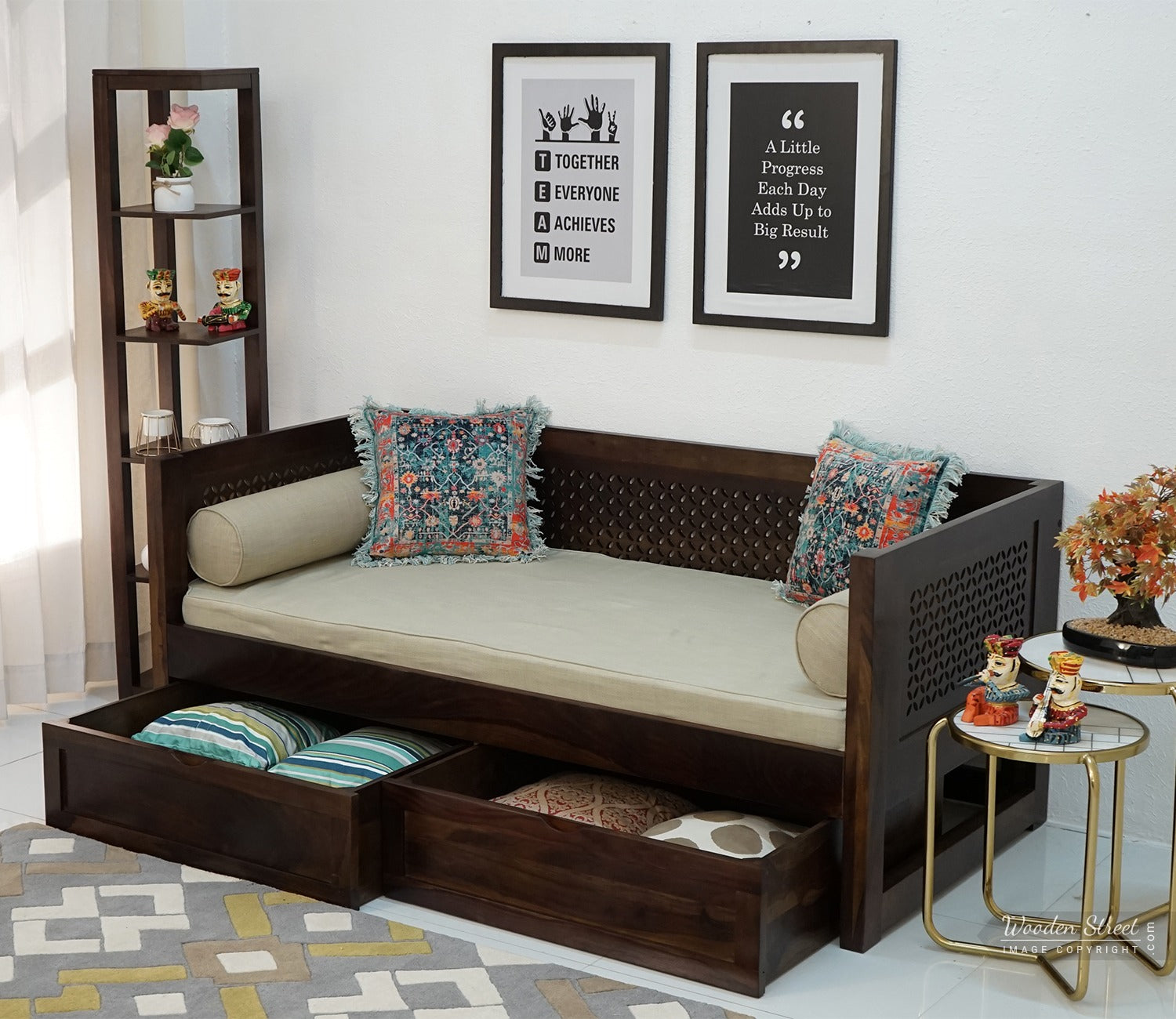 Angelica Storage Divan With Mattress (Walnut Finish)