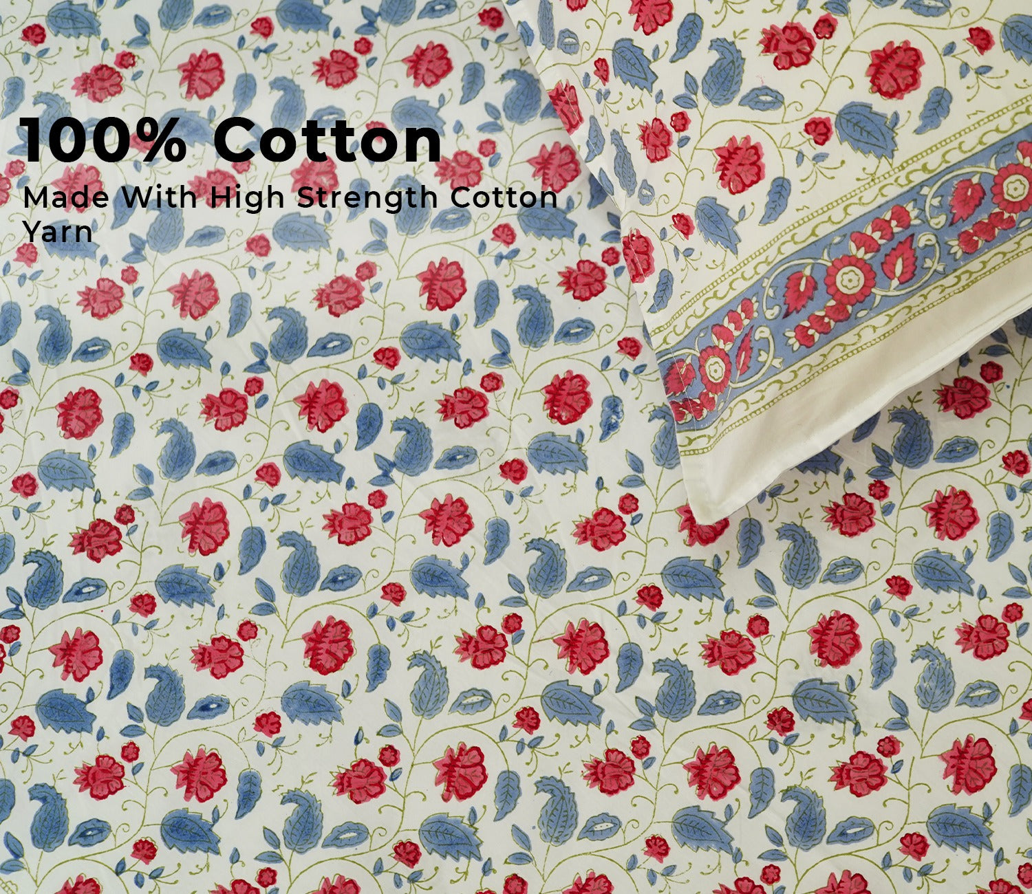 200 TC Double Bed Sheet - Bloom Shay Cotton Bedsheet King Size With 2 Pillow Cover
