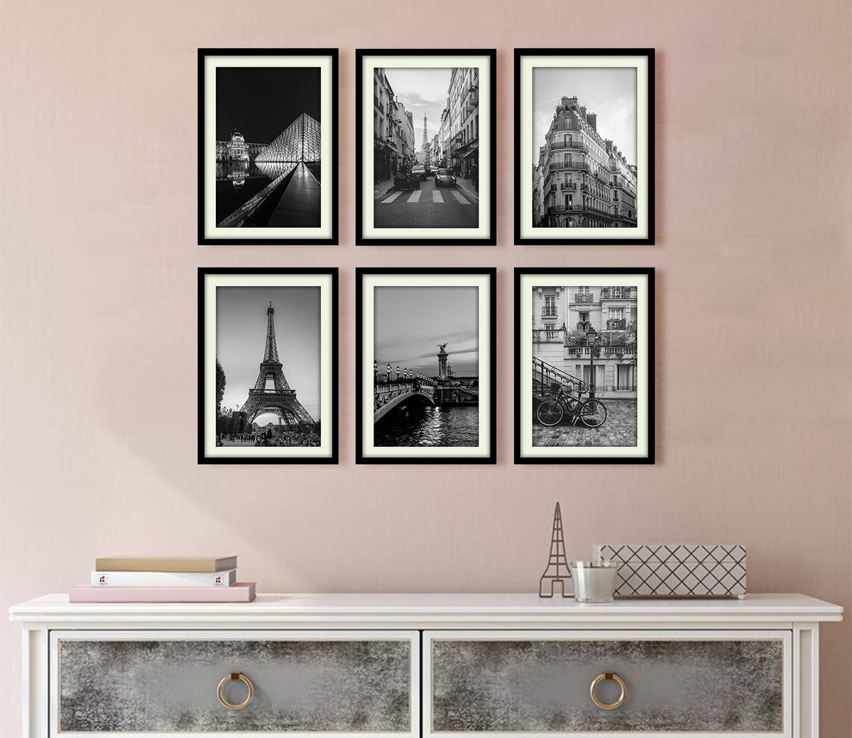 Paris Set of 6 Wall Frame (Rectangle, Black, 12x16, Matte Paper)