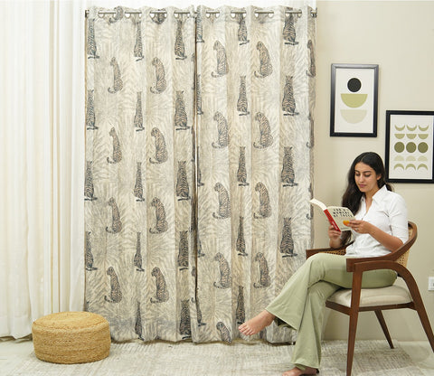 Leopard Print Light-Filtering Door Curtains Set of 2 (Grey, 7 Feet)