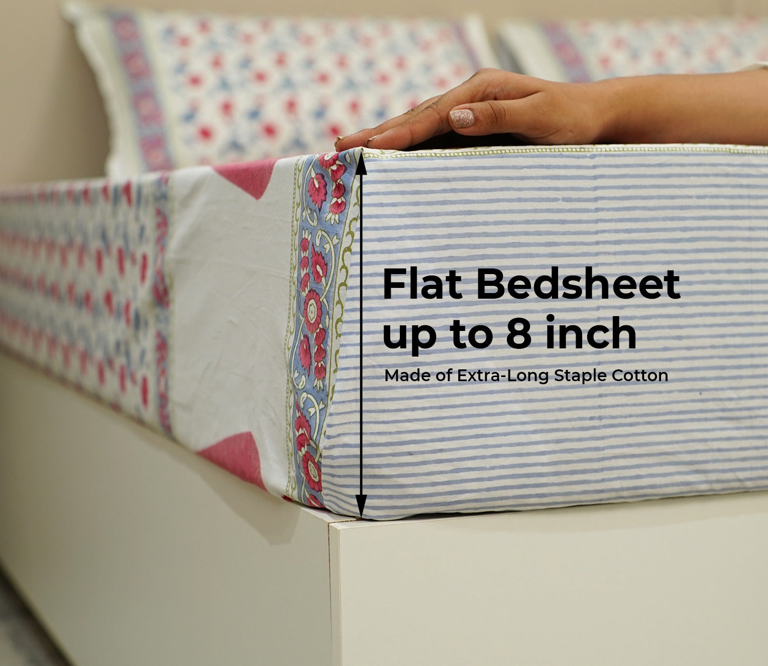 200 TC Double Bed Sheet - Bloom Shay Cotton Bedsheet King Size With 2 Pillow Cover