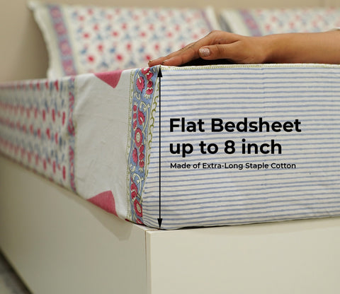 200 TC Double Bed Sheet - Bloom Shay Cotton Bedsheet King Size With 2 Pillow Cover