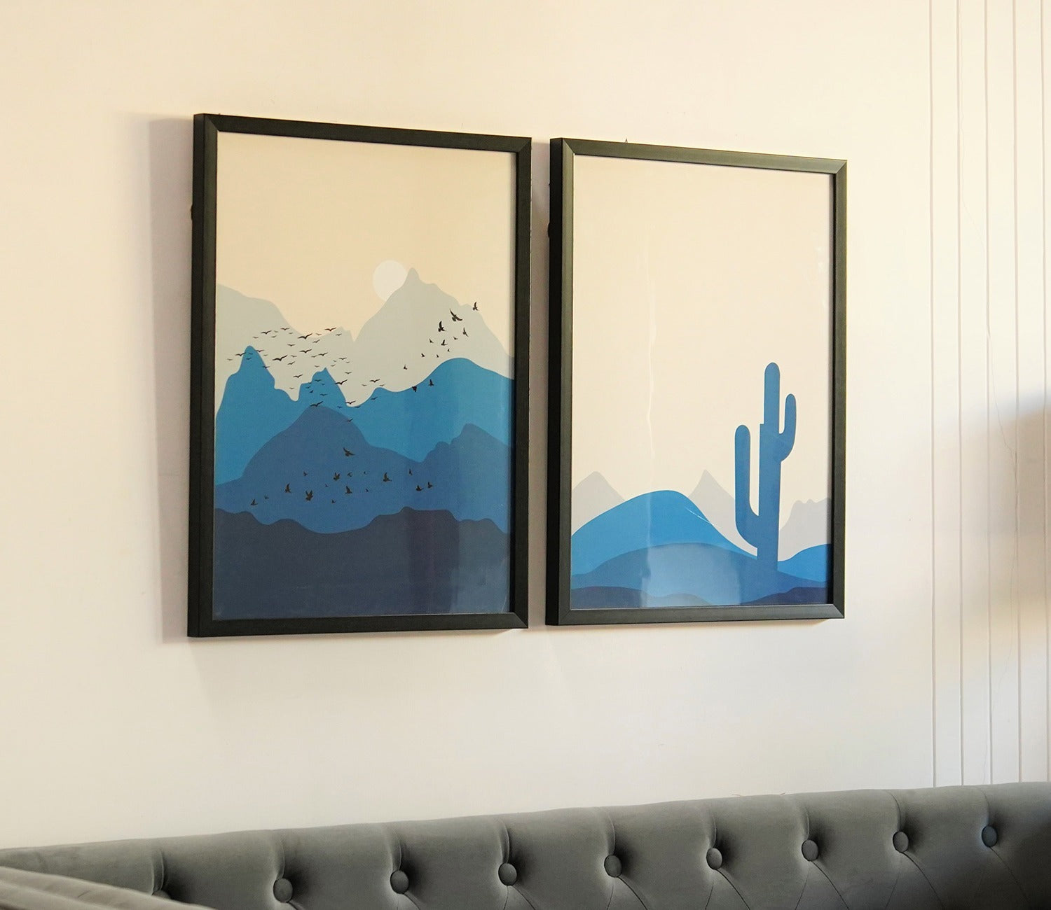 Blue And Grey Hues Landscape Set Of 2 Wall Frame (Rectangle, Black, 18X24, Canvas)