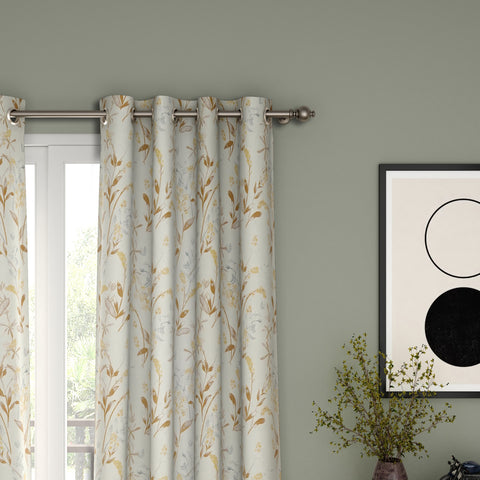 Cream Daisy Uplands Floral Print Light-Filtering Door Curtains Set of 2 (Cream, 7 Feet)