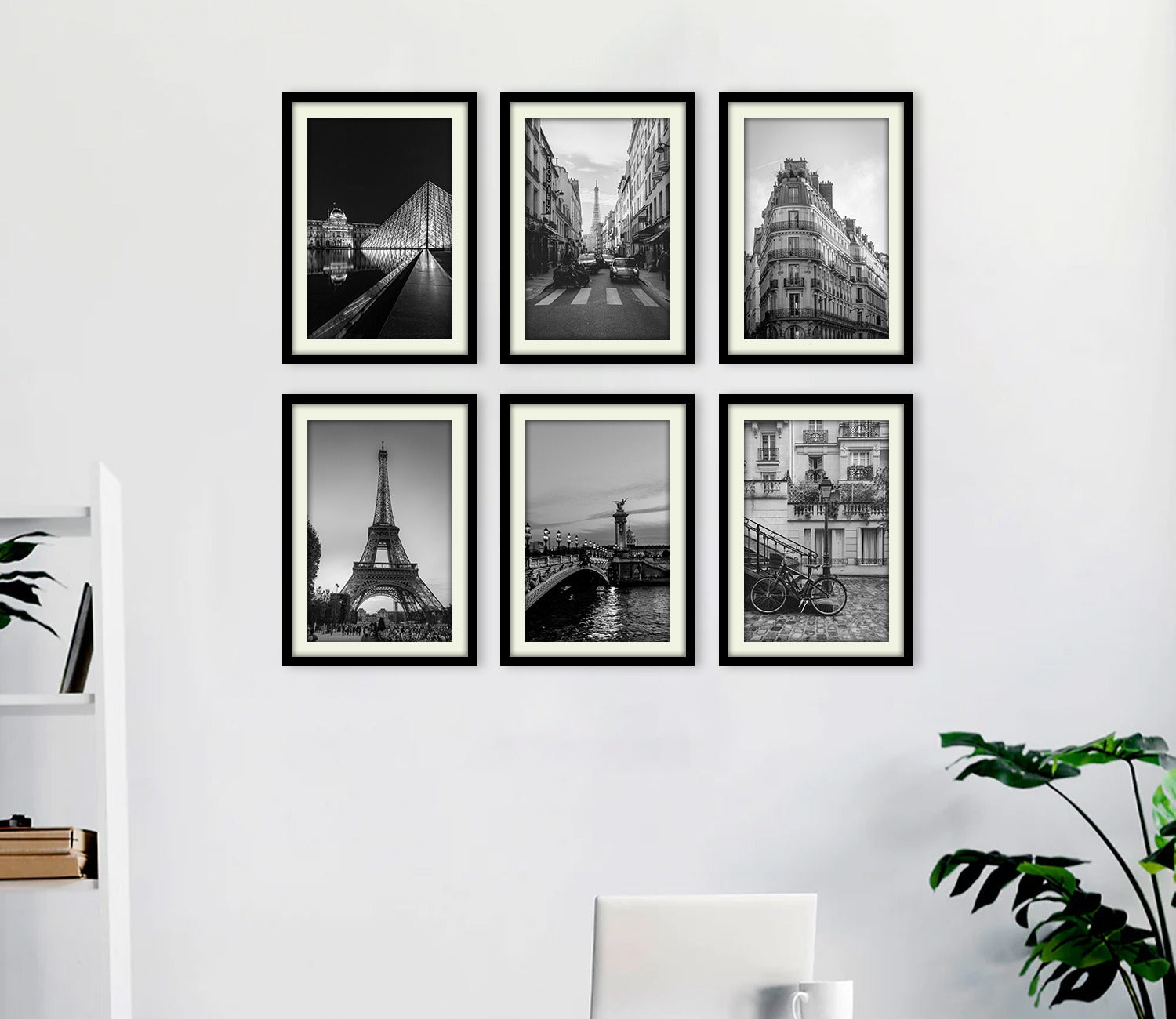Paris Set of 6 Wall Frame (Rectangle, Black, 12x16, Matte Paper)