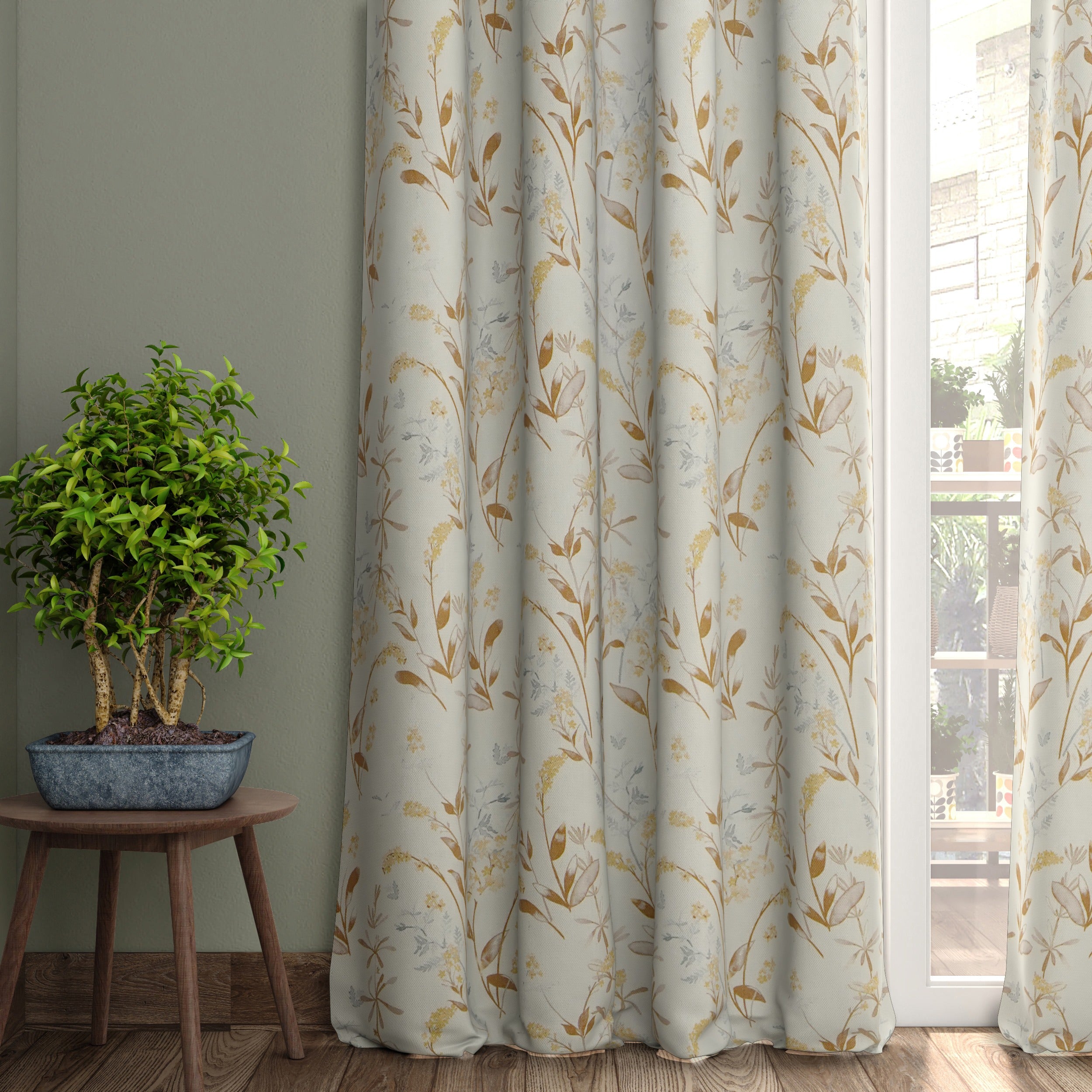 Cream Daisy Uplands Floral Print Light-Filtering Door Curtains Set of 2 (Cream, 7 Feet)