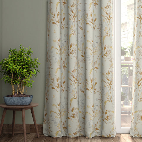 Cream Daisy Uplands Floral Print Light-Filtering Door Curtains Set of 2 (Cream, 7 Feet)