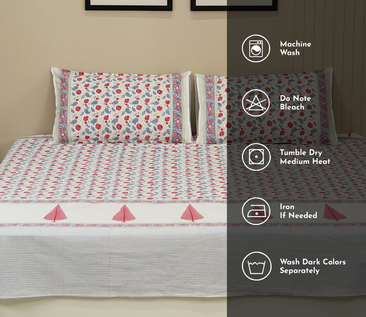 200 TC Double Bed Sheet - Bloom Shay Cotton Bedsheet King Size With 2 Pillow Cover