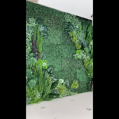 TrueLiving 20x20inch Fake Grass With Feel Flower Wall Faux Topiary Hedge Plant Greenery Mats for Garden Outdoor Indoor Backdrop Decoration  20" x 20"